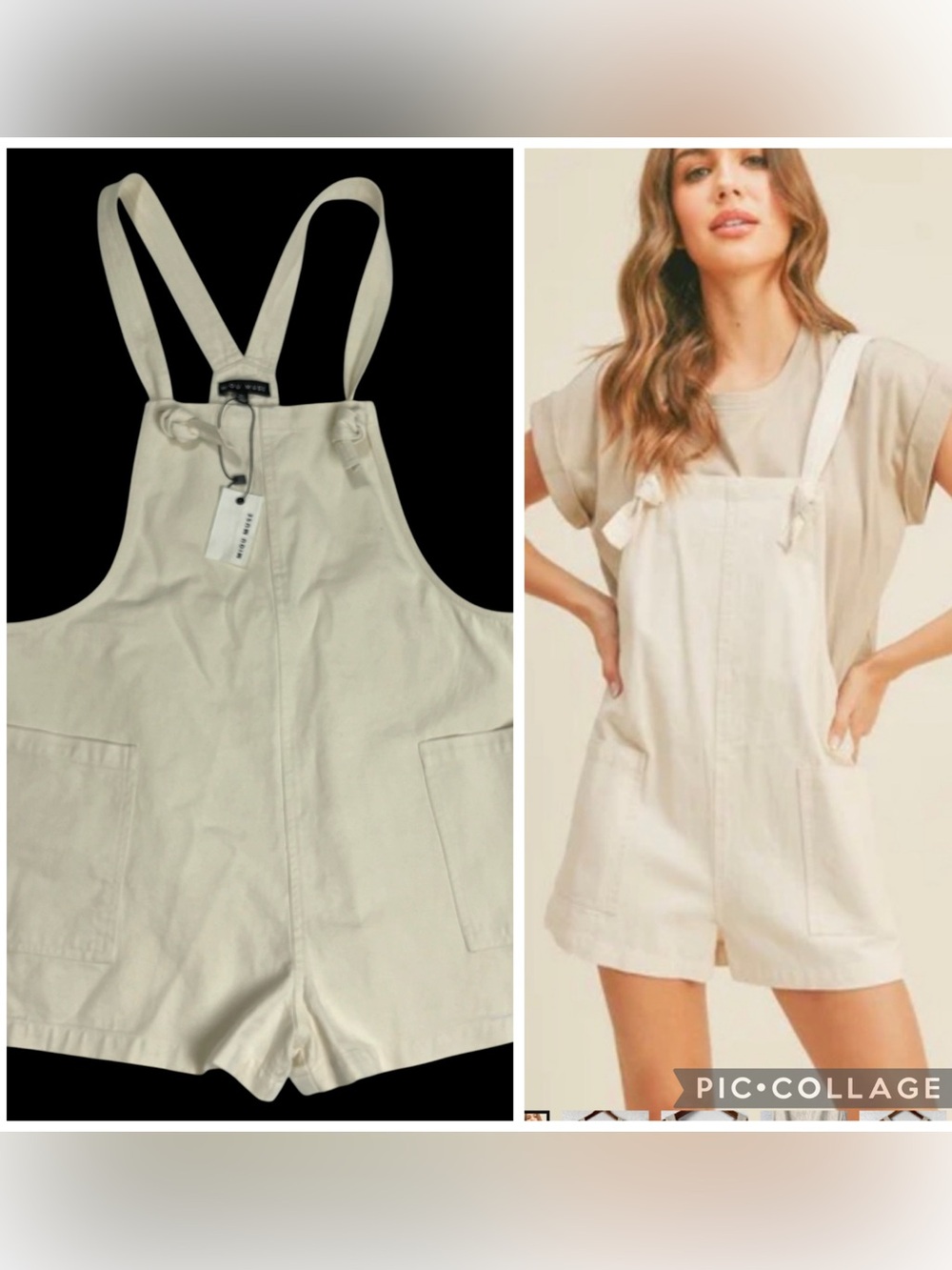 Miou Muse shorts Overall Romper with Adjustable Straps Ivory XL
